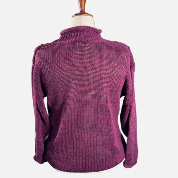 VTG Gina Peters Burgundy Cable Knit Roll Neck Bobble Sweater (Size M) - Picture 6 of 13